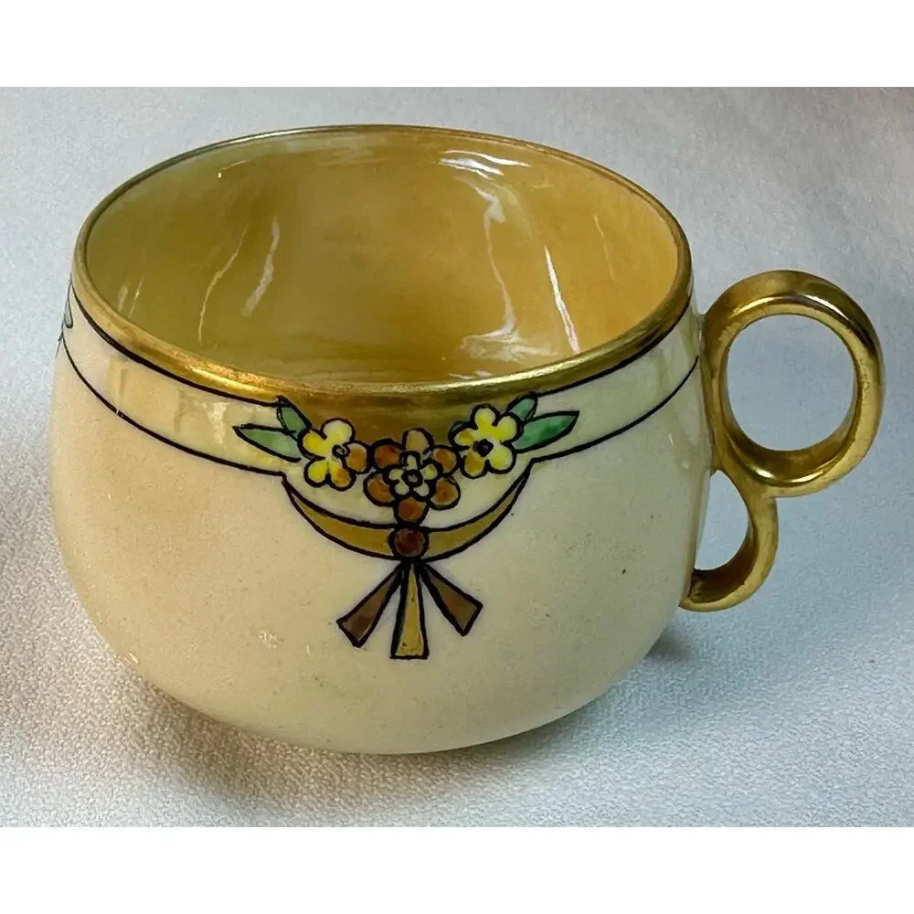 Thomas Bavaria Art Nouveau 4 Piece Luncheon Set Yellow w Flowers & Gold Trim VG